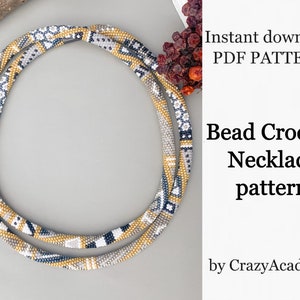 PDF Long Bead Crochet Gray geometric pattern necklace - Bead Jewelry making pattern - Adult Craft - patchwork print Beadwork pattern