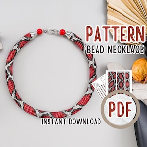 Patrón de collar de pitón de piel roja en PDF - Patrón de cuerda de crochet con cuentas - Lazo de cuentas de piel de serpiente para hacer tú mismo - Descarga instantánea - Tutorial de crochet con cuentas