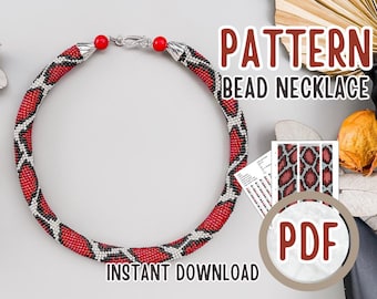 PDF Red skin Python Necklace pattern - Bead Crochet rope pattern - diy snake skin bead lariat - instant download - bead crochet tutorial