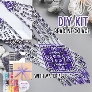 DIY knutselpakket voor een paars-witte ketting voor volwassenen, kralenweefpakket voor zelf maken, gerdan kettingpakket voor een hobbyproject