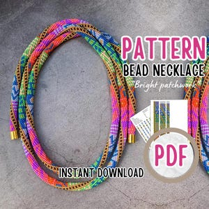 PDF Pink patchwork Necklace pattern - Bead Crochet rope pattern - colorful bead lariat pattern - instant download - bead crochet tutorial