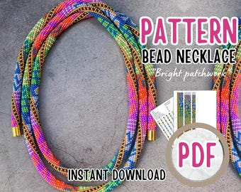 PDF Pink patchwork Necklace pattern - Bead Crochet rope pattern - colorful bead lariat pattern - instant download - bead crochet tutorial