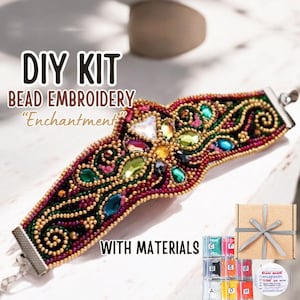 DIY red gold luxury Beaded bracelet kit, Handmade Bracelet beadwork kit, DIY Jewelry making kit, DIY Embroidery Bracelet, Gift for women