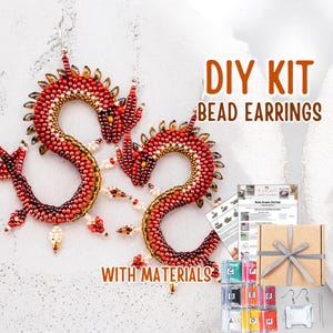 DIY Höstens bruna drake pärlörhängen-kit, fantasiörhängen med fransar, smyckeset med mytisk varelse, statementpyssel med fröpärlor