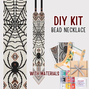 DIY Black Spider Loom Beaded Necklace Kit, Ethnic Seed Bead Gerdan Jewelry Pattern, Gothic Spider Necklace Craft Kit, Beading DIY