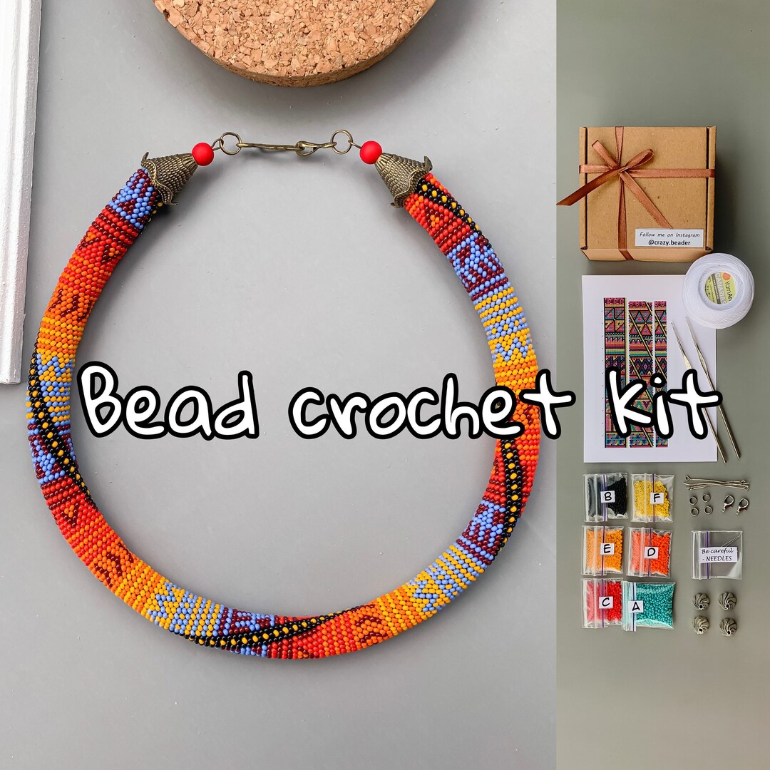 DIY KIT African Native Patchwork Necklace - Bead Colorful Crochet ...