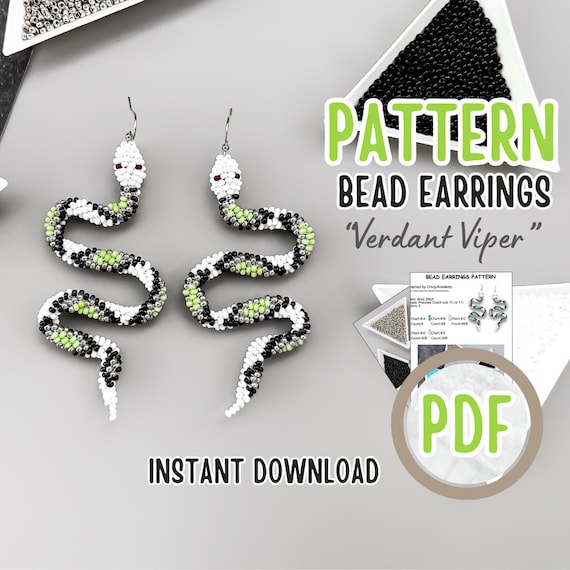 PDF DIY Snake Bead earrings pattern Serpent Jewelry Making tutorial Handmade Bead Snake Pattern Craft Your Own earrings, easy bead tutorial