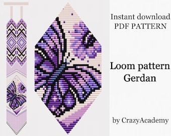 PDF White Purple Seed Bead woven necklace - craft pattern to making Ethnic woven Gerdan - beaded Loomwork purple butterfly necklace pattern