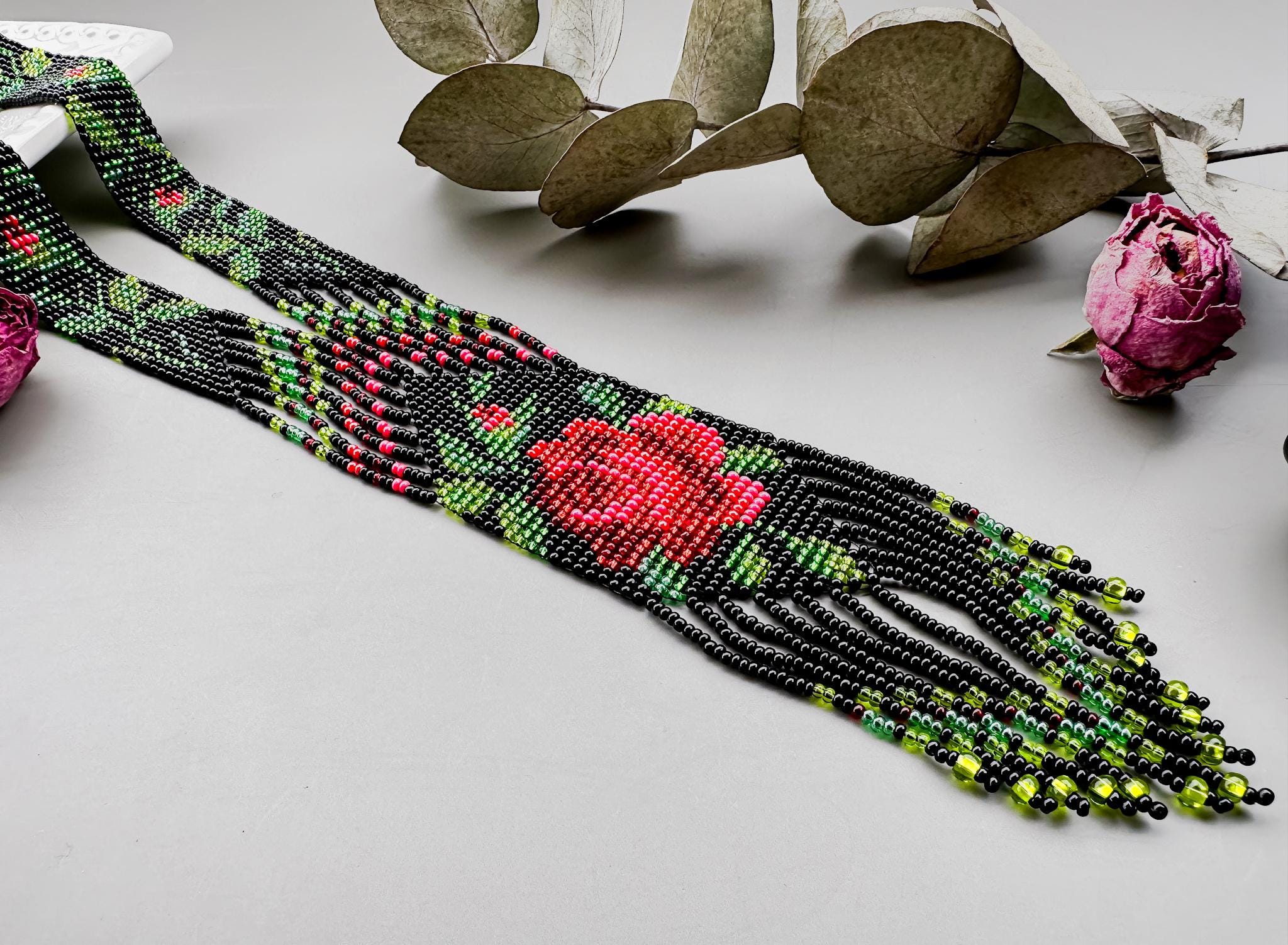 バラ柄のビーズ織りネックレスキット（DIY）、ビーズ織りフォーク 