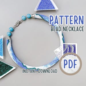 May include: A bead necklace pattern in PDF format. The necklace is made with blue, white, and green beads. The pattern includes instructions for creating the necklace. INSTANT DOWNLOAD.