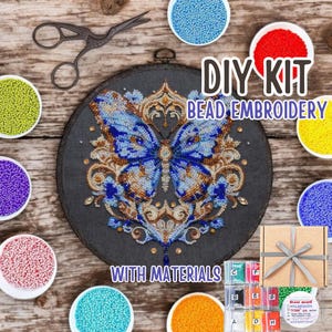 DIY Butterfly Bead embroidery kit, DIY craft kit, beadwork on canvas, DIY home decor, Bug Bead kit, Insect Beading Kit, Needlework beading