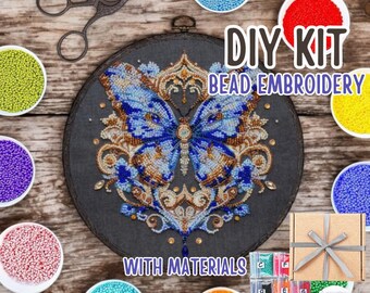 DIY Butterfly Bead embroidery kit, DIY craft kit, beadwork on canvas, DIY home decor, Bug Bead kit, Insect Beading Kit, Needlework beading