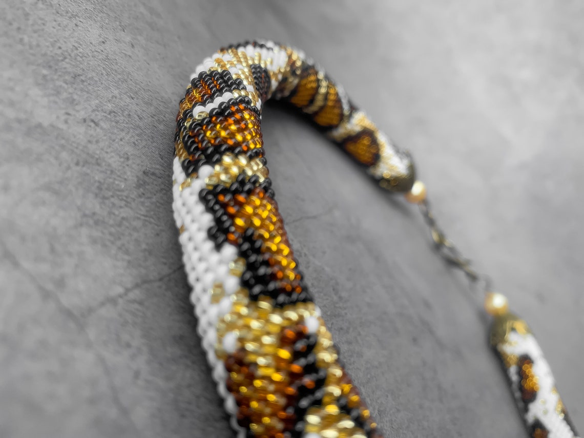 KIT to Make Bead Crochet Brown Tiger Python Necklace Pattern - Jewelry ...