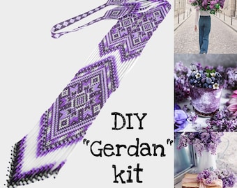 DIY-pakket om paarse ruitvormige gerdan-franjes te maken - Etnische ketting met zaadkralen - Sieraden maken op een weefgetouw - Handwerkpakket voor volwassenen