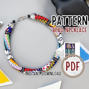 PDF Pin-up style Necklace pattern - Bead Crochet rope pattern - diy colorful bead lariat pattern - instant download - bead crochet tutorial