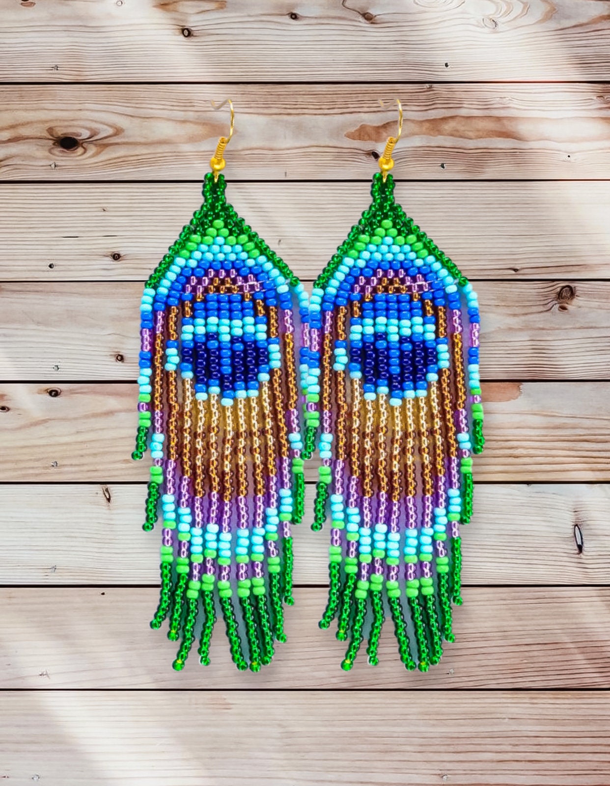 DIY Kit Green Peacock Feather Fringe Earrings Pattern Bead Etsy