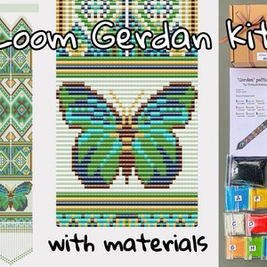 May include: A loom beading kit with all the materials needed to create a colorful butterfly gerdan. The kit includes a pattern, beads in various colors, and a needle. The gerdan is a traditional type of necklace worn in some cultures.
