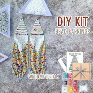 DIY Earrings Kit - American Style Fringe Beading Earrings - Colorful Earrings Pattern - Earrings making - Bead Brick stitch tutorial kit