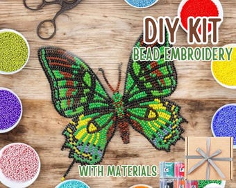 Kit de bordado de cuentas de mariposa Teinopalpus verde, kit de abalorios para manualidades, decoración del hogar, kit de cuentas de mariposa, kit de abalorios de insectos, costura