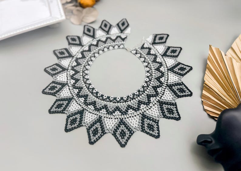 PDF tutorial to Create Beaded Collar Seed Bead Lace Necklace pattern for Elegant Handcrafted Jewelry Crafting Project to make Beaded collar image 12