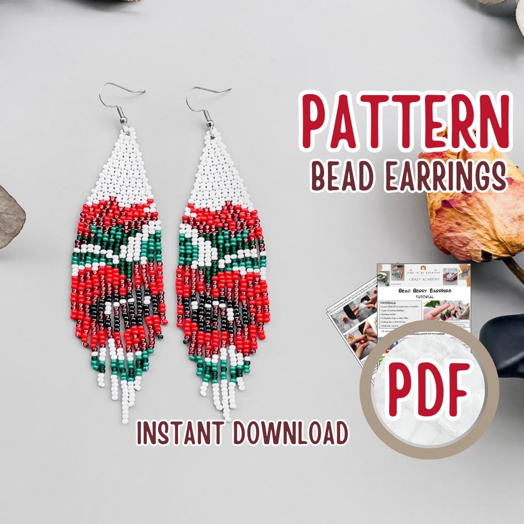 PDF Traditional Red Flowers Beaded Earrings Pattern, Seed Bead Jewelry ...