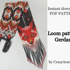 PDF DIY ネイティブ レッド フォックス ビーズ ゲルダン パターン、赤い織機ビーズ ネックレス パターン、クラフト織機チュートリアル、ビーズワーク ワイルド フォックス アニマル パターン