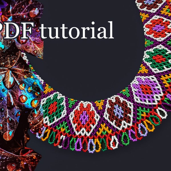 PDF Pattern ethnic collar Necklace, DIY Seed Bead necklace Project, boho Tribal Handmade Beadwork, Native Jewelry Beadweaving Crafter Gift