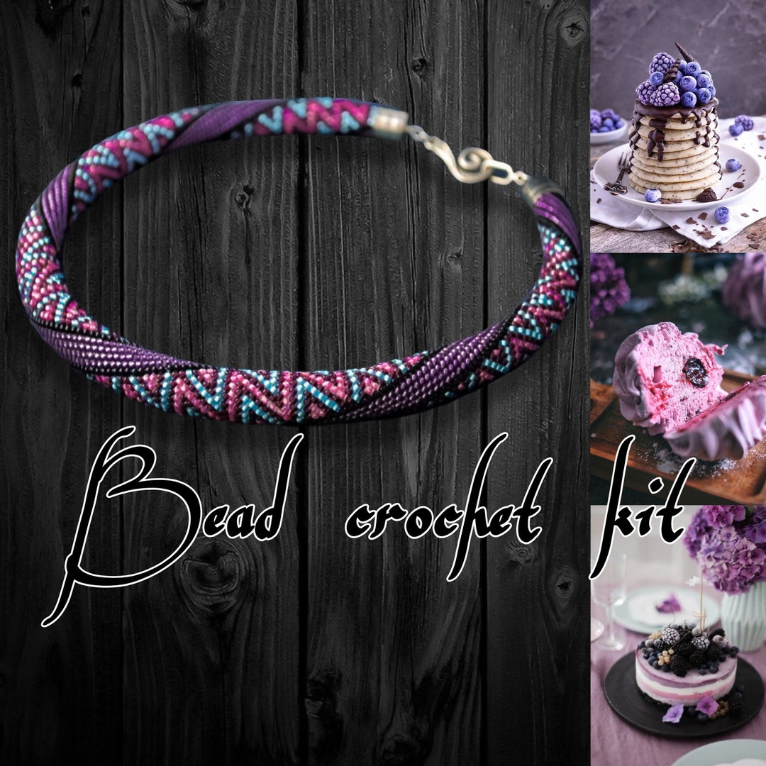 Purple Candy Rope - KIT to Make Bead Crochet Pink Necklace + Bracelet ...