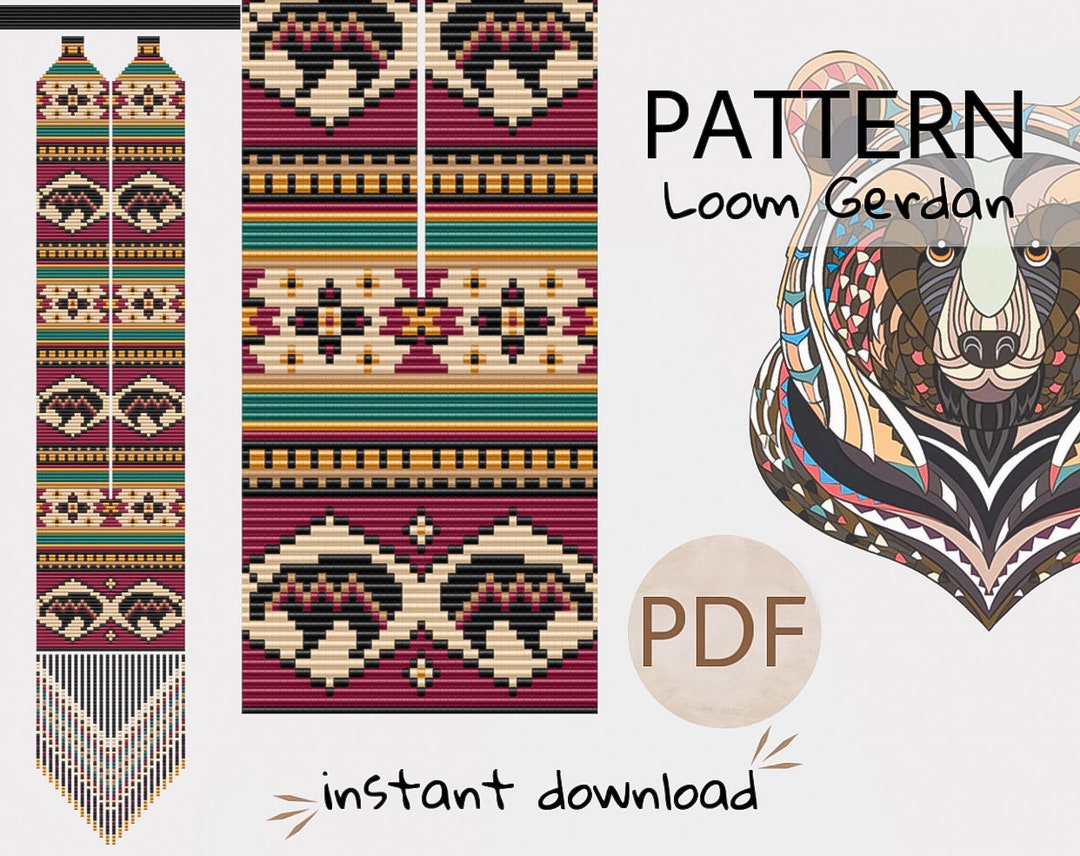 PDF DIY Beadweaving Beaded American Ethnic Bear Gerdan Pattern, Bead