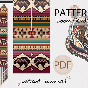 May include: A digital download pattern for a beaded loom necklace featuring a bear design. The pattern is in PDF format and includes a colorful illustration of the finished necklace and a bear head with geometric patterns.