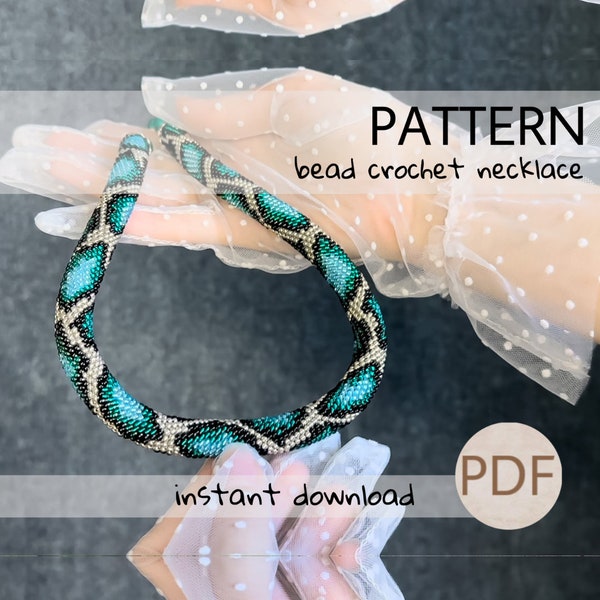 Patron PDF Bead Crochet Collier serpent bleu azur, fabrication de bijoux en python, tutoriel d'artisanat pour adultes, peau de serpent Rope Craft Bead Crochet pattern