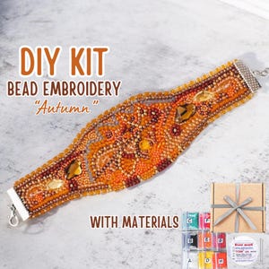 DIY Beginner Bead Embroidery Kit Autumn Inspired Bracelet, Complete Craft Kit with Beads, Handmade Elegant Beaded Bracelet Jewelry Project