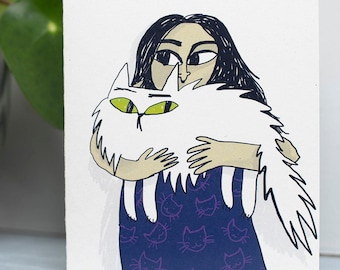 Cartão de felicitações da senhora dos gatos