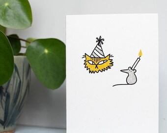 Birthday Cat and Mouse Greetings Card