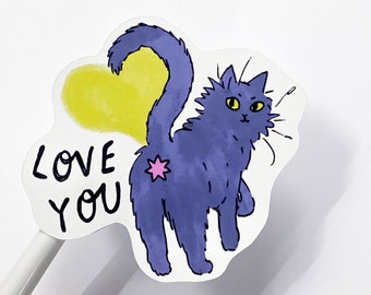 Cat bum sticker - "love you"