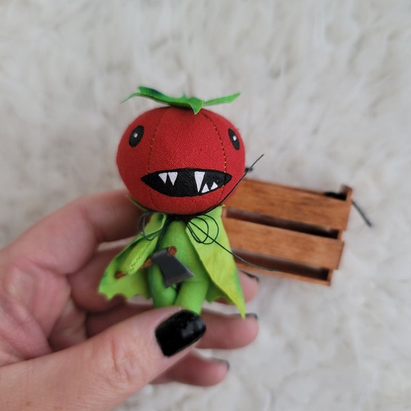 Axe Red Cherry Tomato // 3 in tall // OOAK Handmade Hand Painted Hand Dyed Tomato Art Doll