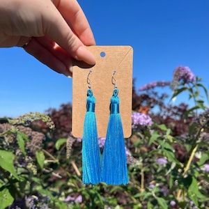 handmade blue tassel earrings