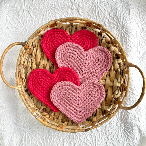 handmade crochet love heart coaster set, home decor