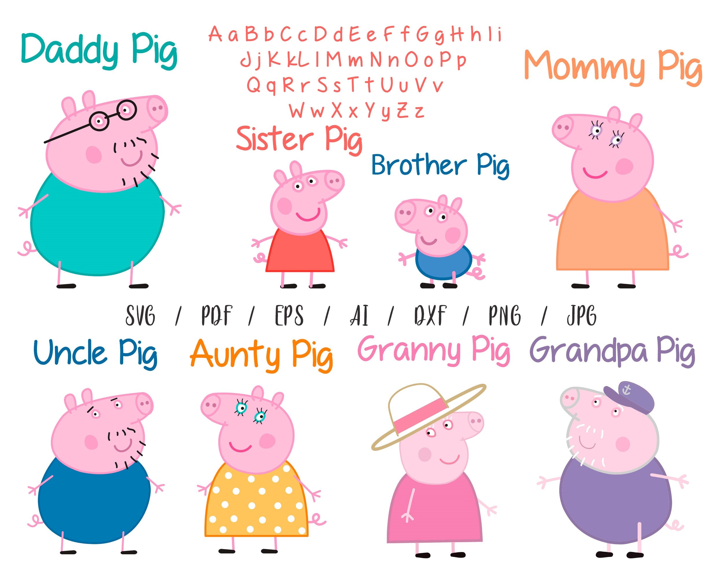 Peppa Pig Family Svg Daddy Pig Digital Files Svg Pig Etsy