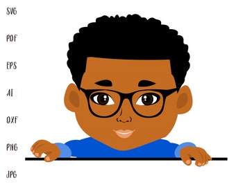 African Boy Svg Boy With Glasses Digital Files Svg Little Boy Art Design Gift For Him Art zip cut File jpg png dxf JPG AI GM0023