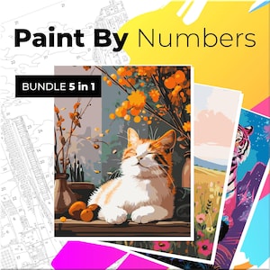 Printable Color by Number Adult Animal Bundle Set of 5 Digital Coloring Pages Wildlife Paint by Number Procreate Relaxing Color by Number