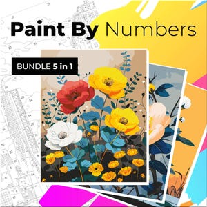 5 Floral House Paint By Numbers Coloring Pages, Coloring Numbered, Adults Coloring Pages