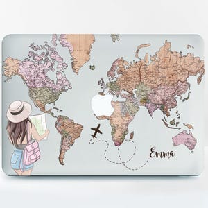 Coque personnalisée Macbook Pro 16 pouces 2022 avec nom Coque Macbook Air 13 pouces 2017 Coque Macbook Pro 13 pouces carte du monde A3113, A2681 GM0040