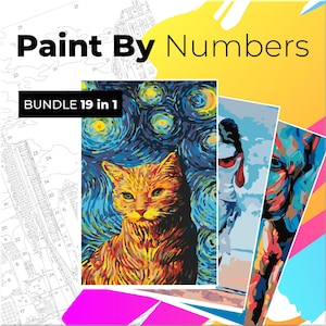 19 Color by Number Pages, Printable Paint by Numbers /Digital Coloring Pages /Procreate /Art Therapy, Paint by Numbers, Adults Coloring Book