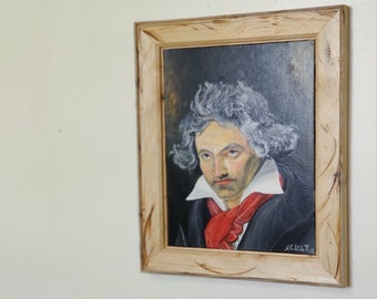 Retrato del óleo original de Beethoven sobre la pintura de lienzo enmarcado