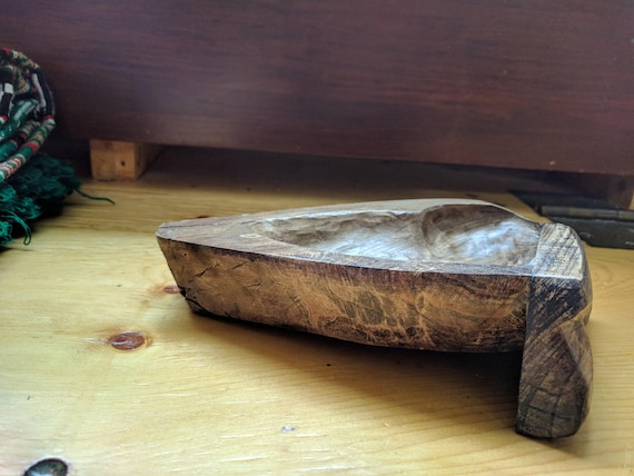 Hand Carved wood piece from reclaimed wood dark stain