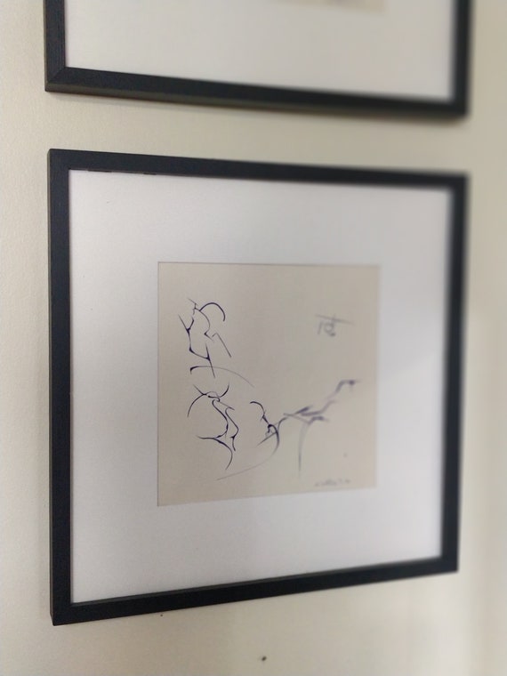 Abstract illustration / Original pen drawing framed Unique Forms of Football in space