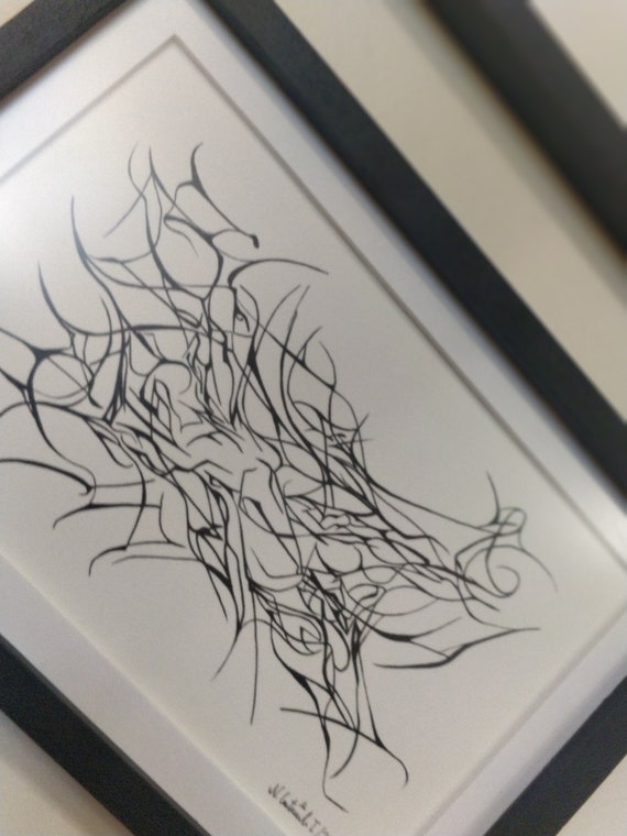Pen and Ink line drawing of a woman floating already framed