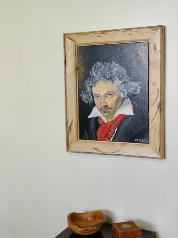 Portrait of Beethoven original oil on canvas painting framed