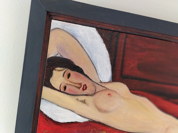Modigliani nude oil on wood panel with handmade frame